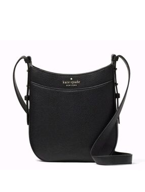 kate spade Leila North South Black Pebbled Leather Crossbody with Gold Logo
